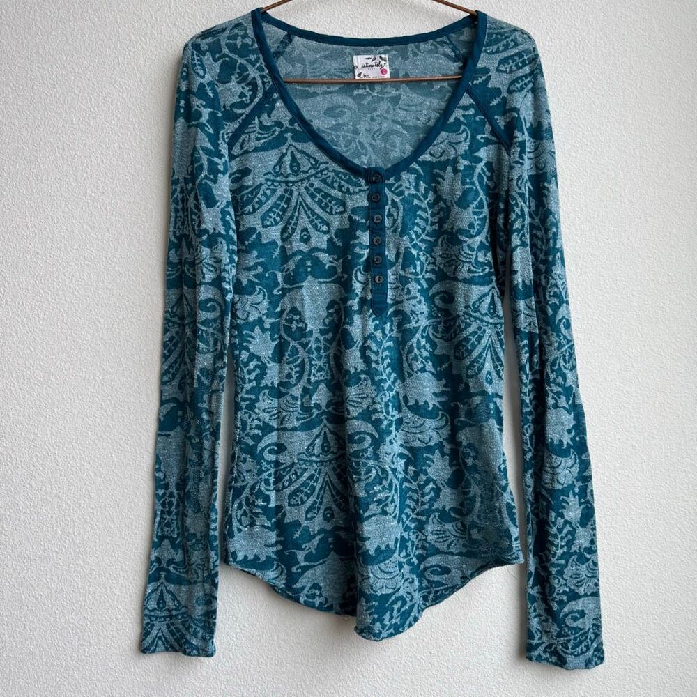 Free People Sheer Floral Paisley Button Long Sleeve Thermal Size Medium